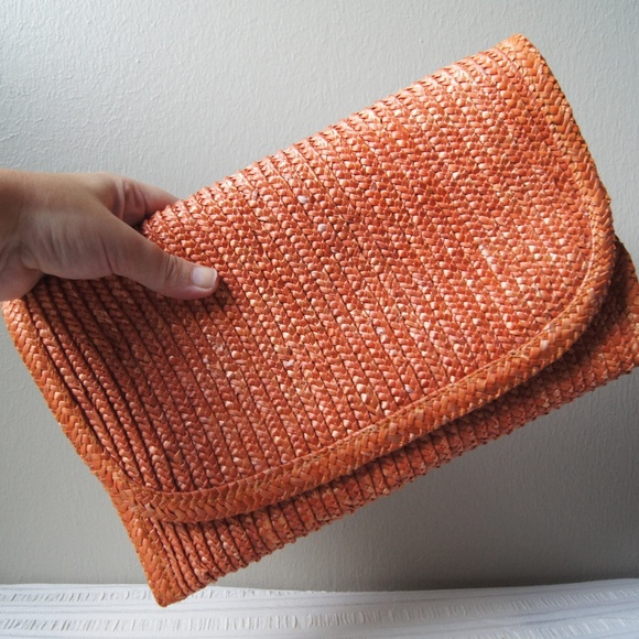 Handbags - Vintage 70's Coral Straw Clutch